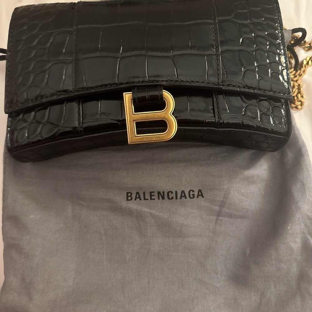 Balenciaga Black and Gold Croc-Embossed Clutch - Picture 2 of 6